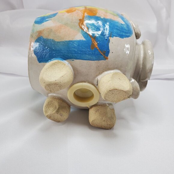 Vtg Piggy Bank Studio Art Pottery Ceramic Glazed Pig, Cowboy Hat & Large Snout - Picture 8 of 16